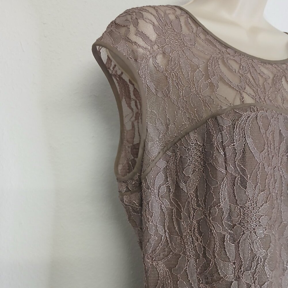 NWOT Anne Klein metallic tan Lace midi dress size 12 - Picture 3 of 12